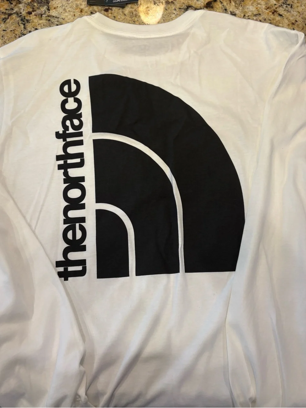 The North Face White Long Sleeve Logo Tee with Black Print